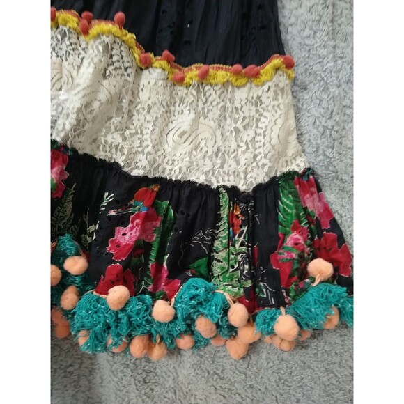Love Positano Fringed Embroidered Flared Sleeve Dress Boho Cottage Core Feminine - Picture 12 of 15